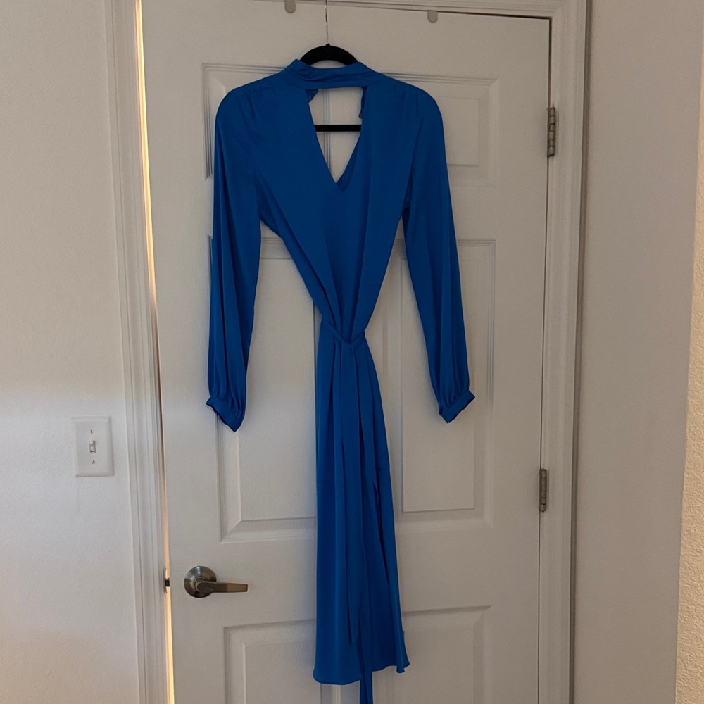 Blue Silk Long-Sleeve Dress